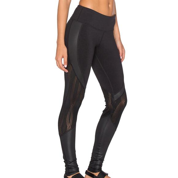 ALO Black Vitality Leggings Sheer Mesh Faux Leather Medium - Picture 1 of 10